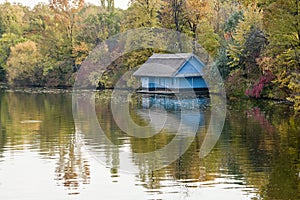 Hut on river photo