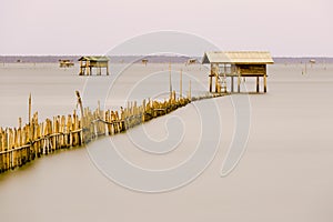 The hut in sea for fisherman rest and sleep