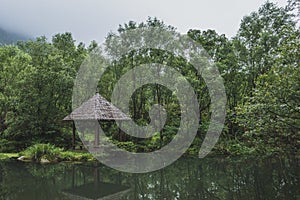 Hut by water at Mingyue Mountain, Jiangxi, China