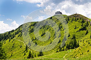 Hut on Wildenkarkogel Mountain in Alps, Saalbach-Hinterglemm, Austria