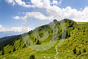 Hut on Wildenkarkogel Mountain in Alps, Saalbach-Hinterglemm, Austria