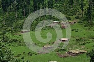 Huts in Aru valley a tourist spot in the Anantnag District of Jammu and Kashmir