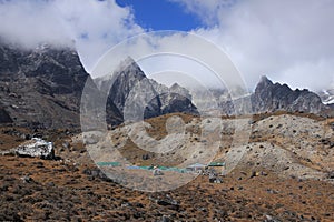 Huts in Dzongla, last place before the Cho La Pass