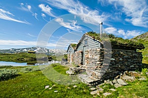 Huts made of stone and wood on the Hardangervidda