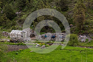 Huts near Artuch in Fann mountains, Tajikist