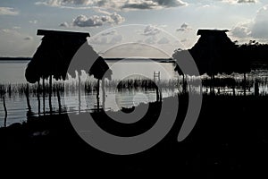 Huts at Peten Itza lake, Guatema