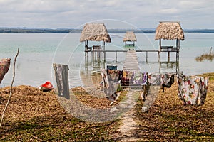 Huts at Peten Itza lake, Guatema