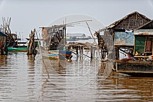 Huts in river, Tonle Sap, Cambodia