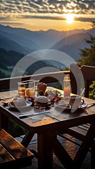 Hutte in Tirol Alm offers a serene sunrise breakfast on its wooden patio