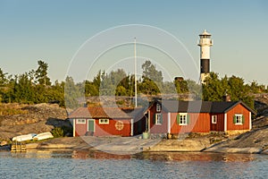 HuvudskÃ¤r lighthouse and buildings HuvudskÃ¤r Stockholm achipelago