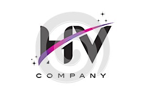 HV H V Black Letter Logo Design with Purple Magenta Swoosh