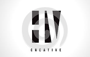 HV H V White Letter Logo Design with Black Square.