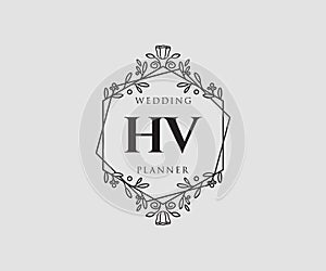 HV Initials letter Wedding monogram logos collection, hand drawn modern minimalistic and floral templates for Invitation cards,