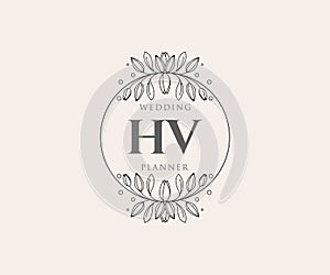 HV Initials letter Wedding monogram logos collection, hand drawn modern minimalistic and floral templates for Invitation cards,