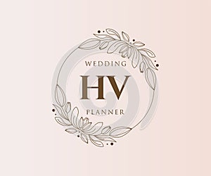 HV Initials letter Wedding monogram logos collection, hand drawn modern minimalistic and floral templates for Invitation cards,