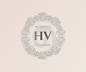 HV Initials letter Wedding monogram logos collection, hand drawn modern minimalistic and floral templates for Invitation cards,