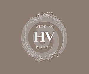 HV Initials letter Wedding monogram logos collection, hand drawn modern minimalistic and floral templates for Invitation cards,