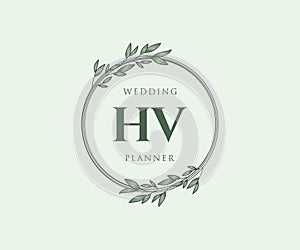 HV Initials letter Wedding monogram logos collection, hand drawn modern minimalistic and floral templates for Invitation cards,