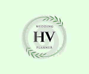 HV Initials letter Wedding monogram logos collection, hand drawn modern minimalistic and floral templates for Invitation cards,