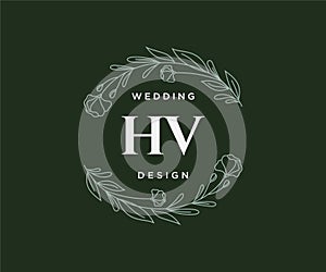 HV Initials letter Wedding monogram logos collection, hand drawn modern minimalistic and floral templates for Invitation cards,