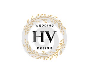 HV Initials letter Wedding monogram logos collection, hand drawn modern minimalistic and floral templates for Invitation cards,