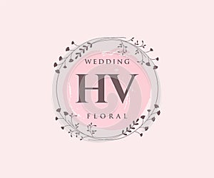 HV Initials letter Wedding monogram logos template, hand drawn modern minimalistic and floral templates for Invitation cards, Save
