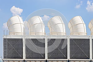 HVAC Air Chillers on Roof top Units. Large Water air cooling tower for Industry Air Conditioner system