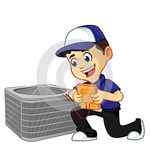 Hvac Cleaner or technician checking air conditioner