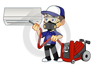 Hvac Cleaner or technician cleaning air conditioner photo