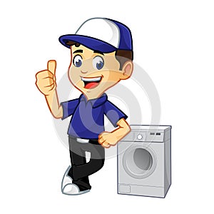 Hvac Cleaner or technician leaning on washing machine