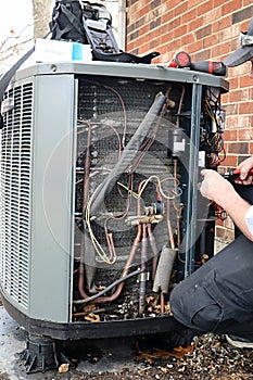 HVAC Heat pump being serviced