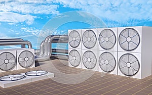 HVAC (Heating, Ventilating, Air Conditioning) units on roof. 3D illustration