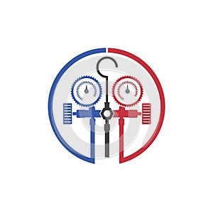 HVAC logo with pressure gauge manometer symbol vector