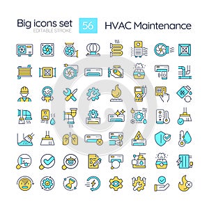 HVAC maintenance RGB color icons set