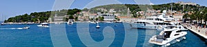 HVAR, CROATIA - JULY 8, 2018: panoramic photo of Hvar city