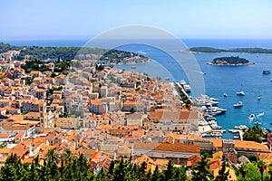 Hvar and the harbor from the Spanish Fortress in Croatia