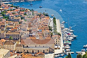 Hvar island yachting harbor aerial view