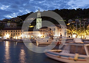 Hvar marina, Croatia illuminated at night