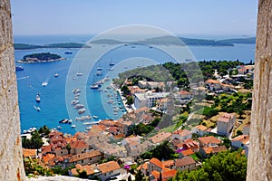 Hvar town harbor from the Spanish Fortress