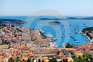 Hvar Town with the harbor viewed from the Spanish Fortress