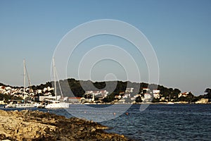 Hvar town sea marina with boats