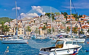 Hvar waterfront sailing harbor in Dalmatia