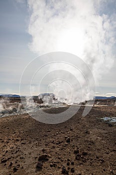 Hverir geothermal steam plumes