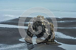 Hvitserkur, giant rock with the shape of a petrified animal, in the Hunafloi bay, North Iceland
