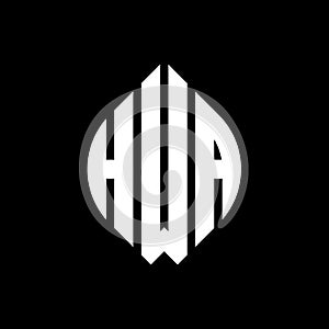 HWA circle letter logo design with circle and ellipse shape. HWA ellipse letters with typographic style. The three initials form a