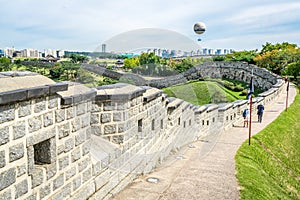 Hwaseong fortress fortification wall view in Suwon South Korea