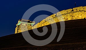 Hwaseong Fortress at night in Suwon,