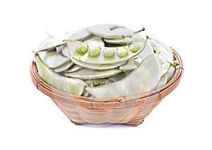 Hyacinth bean valor or indian papdi beans basket isolated on white background