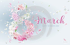 Floral vector greeting card for 8 March in watercolor style with lettering design photo