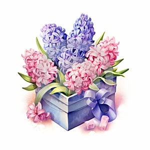 Hyacinth Giftbox Watercolor Illustration In Cabincore Style